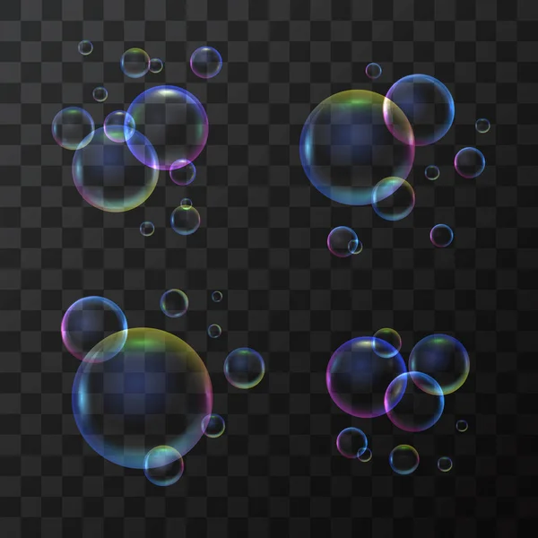 Realista 3d detalhada bolha de sabão definido em um fundo transparente. Vetor — Vetor de Stock