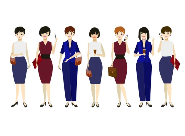 Cartoon Business Woman Character Different Pose Set. Vector — Stock Vector