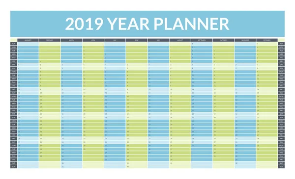 2019 Jahr Planer Konzept leere Vorlage horizontale Gestaltung. Vektor — Stockvektor