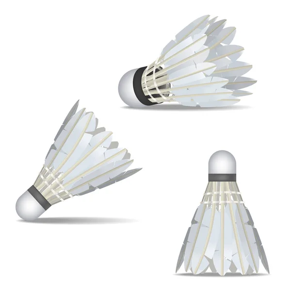 Realistic Detallado 3d blanco Shuttlecocks para Badminton Set. Vector — Archivo Imágenes Vectoriales