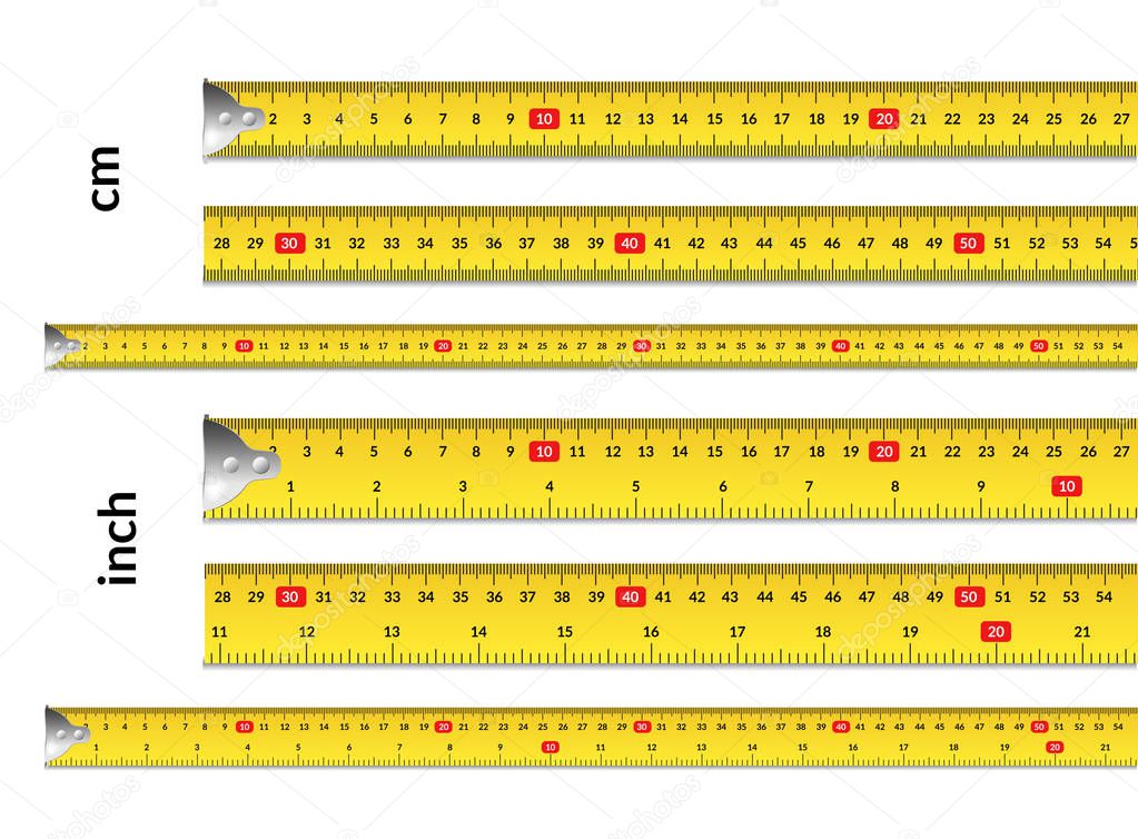 Realistic 3d Detailed Measuring Tape Set. Vector