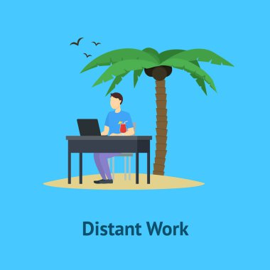 Çizgi film uzak iş adamları Poster kartı. Vektör