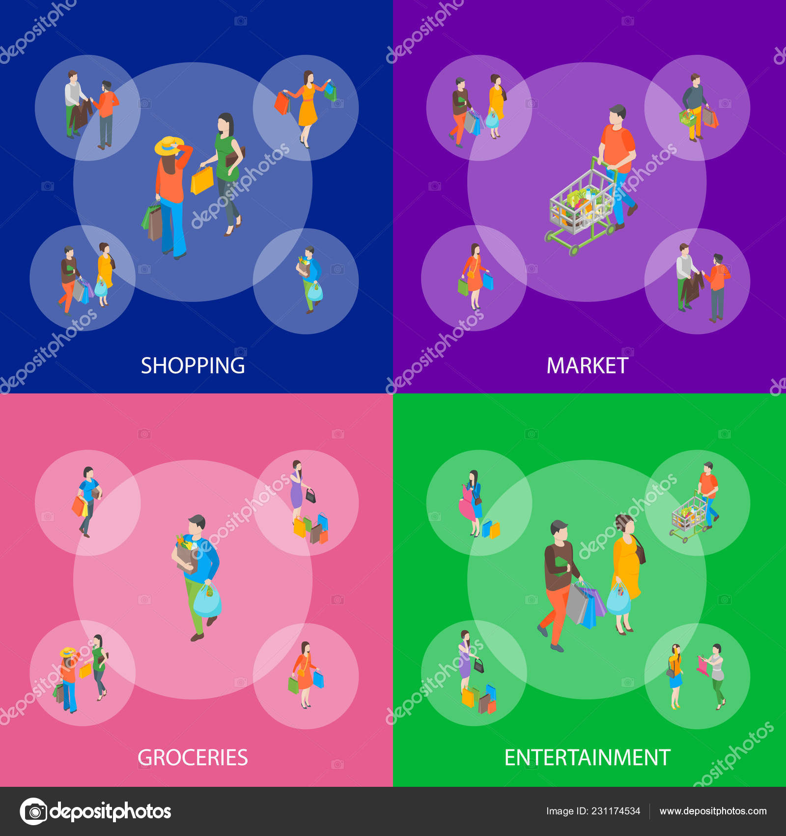 Shopping People 3d Banner Set Isometric View Vector Stock Vector C Bigmouse