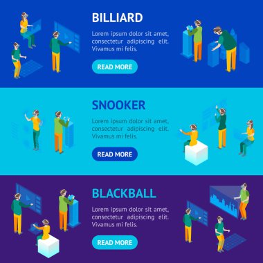 Sanal gerçeklik kavramı kişi ile gözlük 3d afiş yatay izometrik görünümü ayarla. Vektör