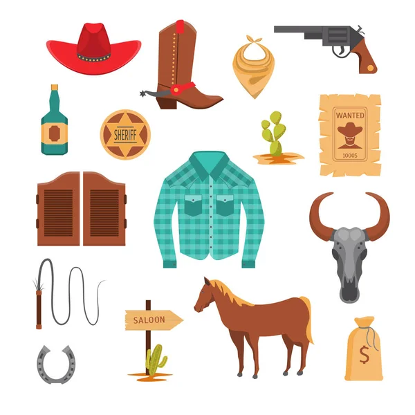 Cartoon Wild West ondertekent Icon Set. Vector — Stockvector