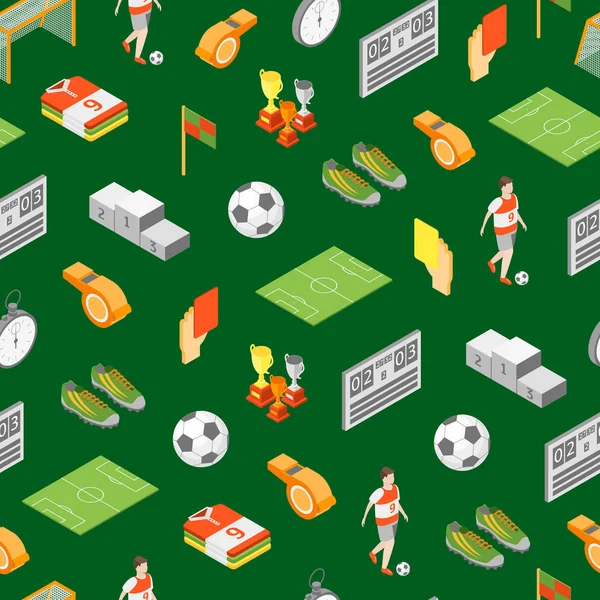 足球运动游戏标志3d 无缝模式背景等距视图。向量 — 图库矢量图片
