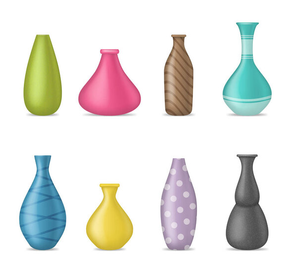 Realistic 3d Detailed Ceramic Vase Color Set. Vector