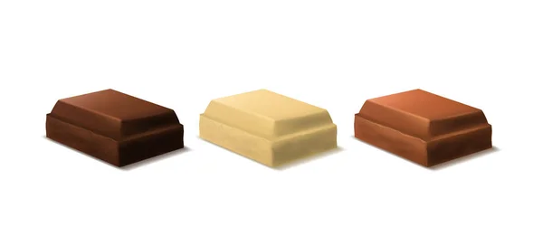 Conjunto de piezas de chocolate detalladas realistas 3d. Vector — Vector de stock