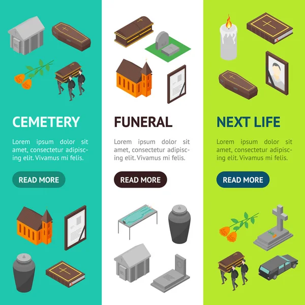 장례식 서명 3d Vecrtical 세트 아이소메트릭 뷰 배너. 벡터 — 스톡 벡터