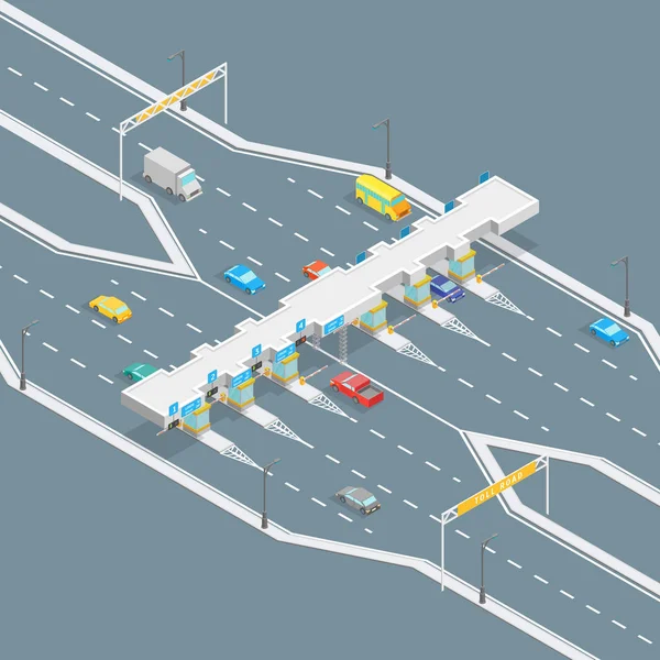 Toll Road Payment Concept 3D Isométrico View. Vetor — Vetor de Stock