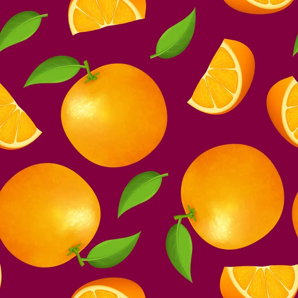 Realistické detailní 3d celé oranžové a plátek vzor bezešvé pozadí. Vektor — Stockový vektor