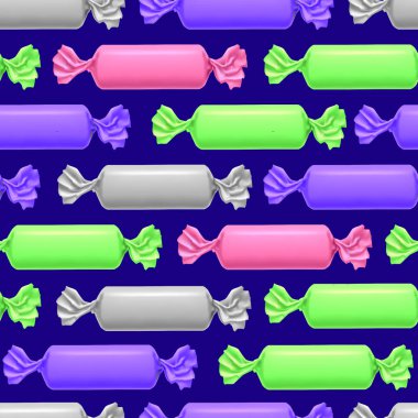 Gerçekçi detaylı 3d farklı renkli şekerler Dikişsiz desen arka plan sarılmış. Vektör