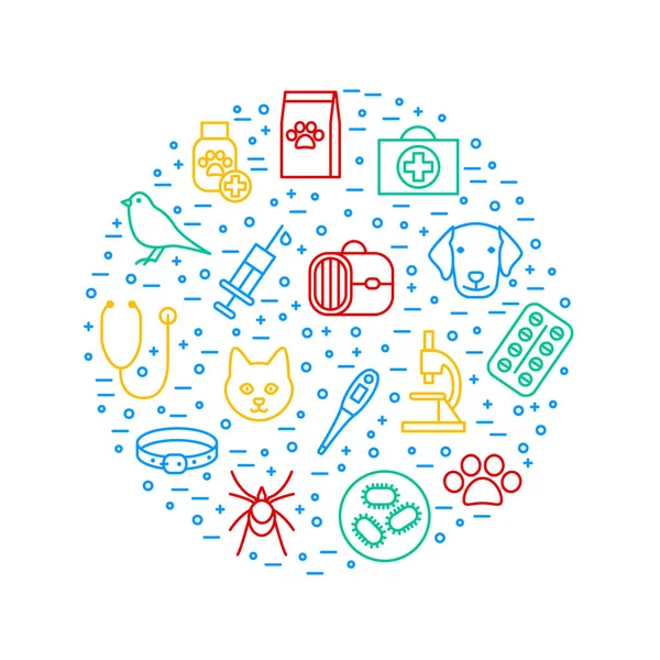 Veteriner kliniğine tasarım şablonu yuvarlak ince çizgi işaretleri. Vektör