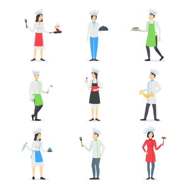 Çizgi film profesyonel pişirme karakter insanlar koymak. Vektör