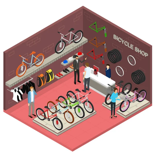 자전거가 게 인테리어 가구 Isometric 보기와 함께. 벡터 — 스톡 벡터