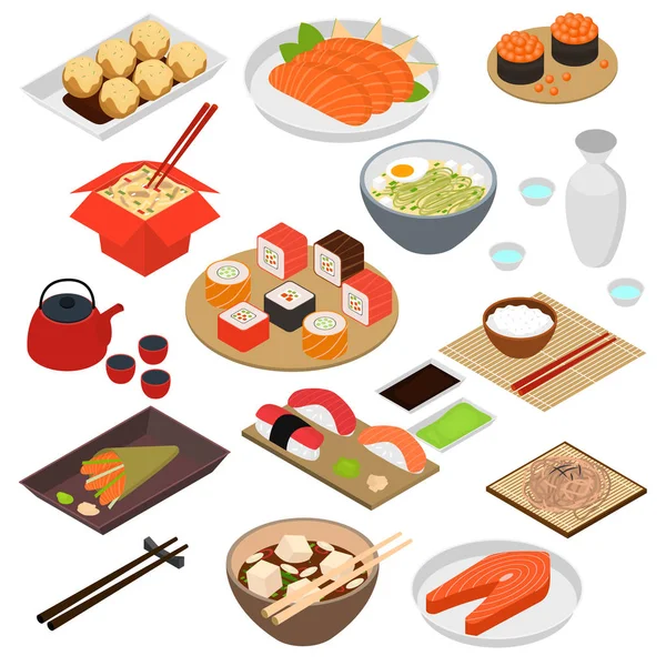 Conceito de comida japonesa 3d Ícone Set Isométrico View. Vetor — Vetor de Stock