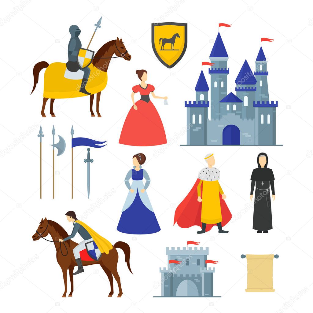 Cartoon Medieval Knight Signs Icon Set. Vector