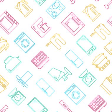 Mutfak aletleri işaretleri satır Dikişsiz desen arka plan üzerinde beyaz bir ince. Vektör
