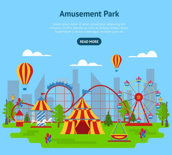 Cartoon Amusement Park Card Плакат. Вектор — стоковый вектор