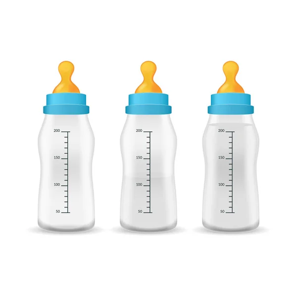 Realistyczny szczegółowe 3d Baby Care plastikowe butelki do mleka. Wektor — Wektor stockowy