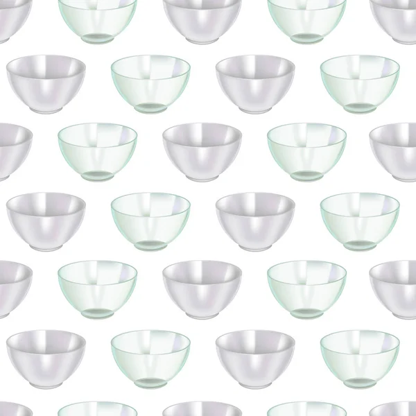 Realistiska detaljerade 3d glas och keramik skål sömlös bakgrund. Vektor — Stock vektor