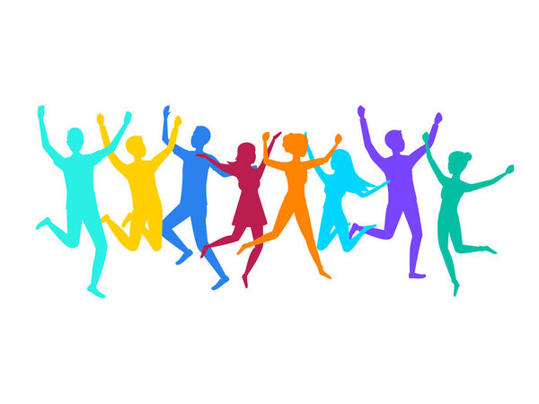 Cartoon Color Contour Jumping Characters People. Vector