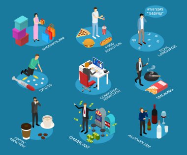 Bad Habits Sign 3d Icon Set Isometric View. Vector