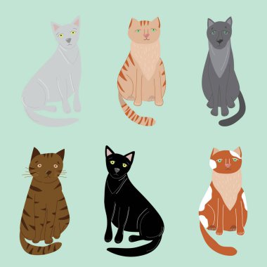 Çizgi film şirin kedi işaretleri Icon Set. Vektör