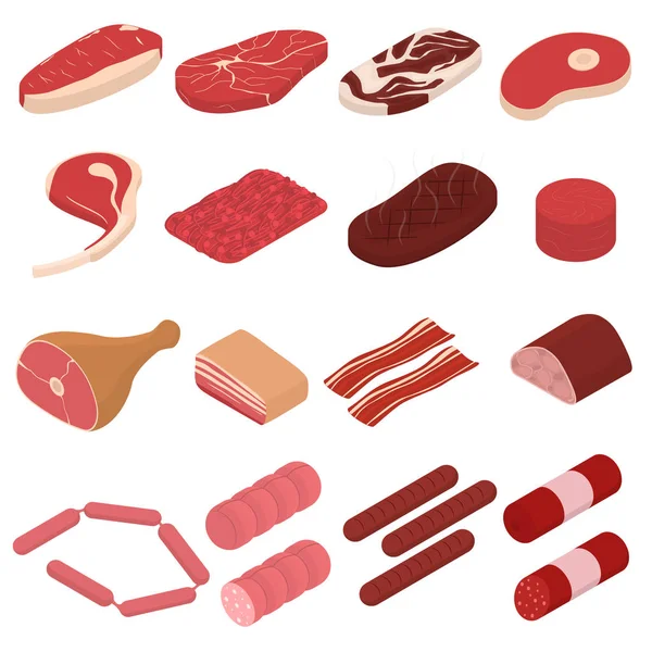 Mięso znak zestaw ikon 3d widok izometryczny. Wektor — Wektor stockowy