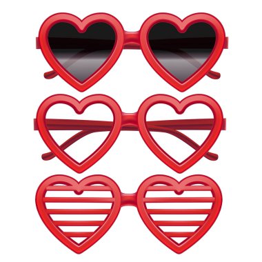 Realistic Detailed 3d Vintage Red Heart Glasses Set. Vector clipart