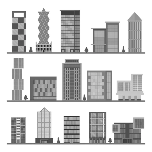 Cartoon Silhouette Black Buildings Icons Set. Vettore — Vettoriale Stock