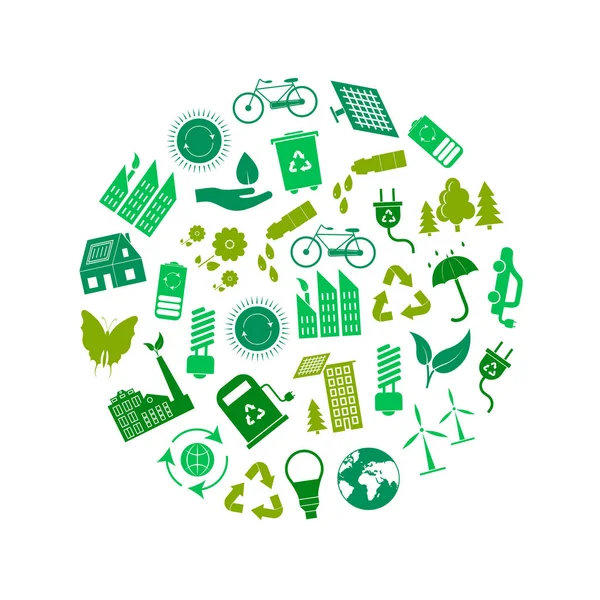 Çizgi film ekoloji işaretleri yeşil yuvarlak tasarım şablonu Ad. Vektör