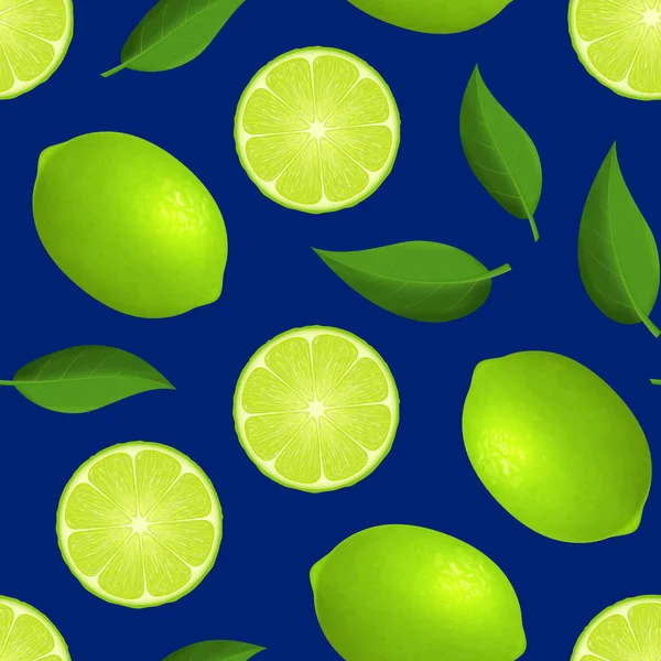 Realistic Detailed 3d Whole Green Fruit Lime and Slice Seamless Pattern Background. Вектор — стоковый вектор