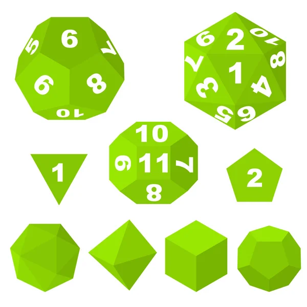 Green Polyhedron Dice with Numbers and Empty. Vector — Stock Vector