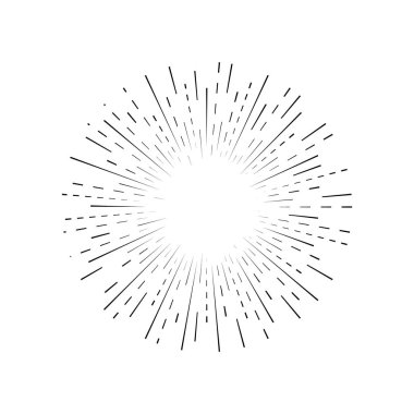 Retro Sunburst işareti ince çizgi siyah. Vektör