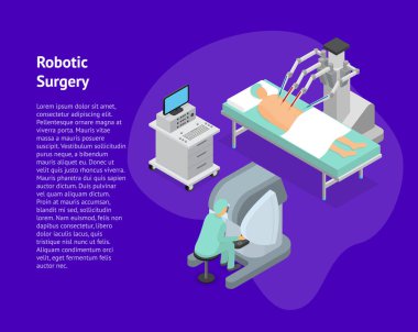 Robotik cerrahi kavramı 3d kartı izometrik görünümünde. Vektör
