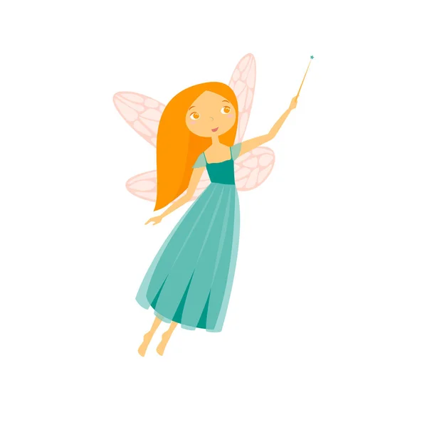 Personaje de dibujos animados Fairiy Girl con alas. Vector — Vector de stock