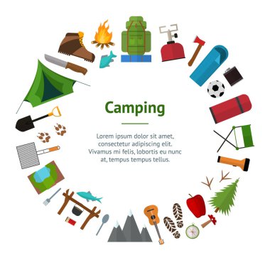 Çizgi film dağ zammı öğeleri Afiş kartı daire. Vektör