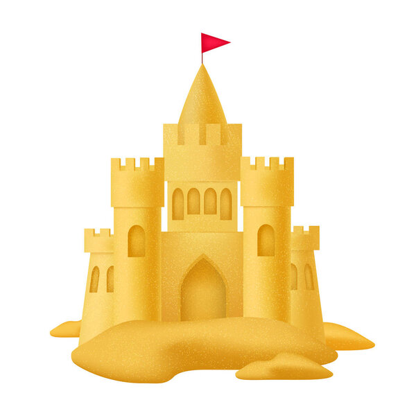 Realistic 3d Detailed Sand Castle with Flag. Vector