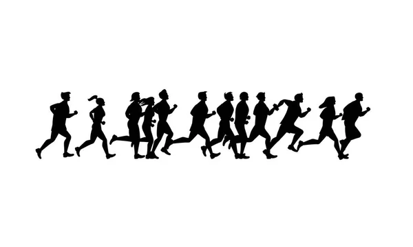 Cartoon-Silhouette schwarze Jogging-Charaktere Menschen. Vektor — Stockvektor