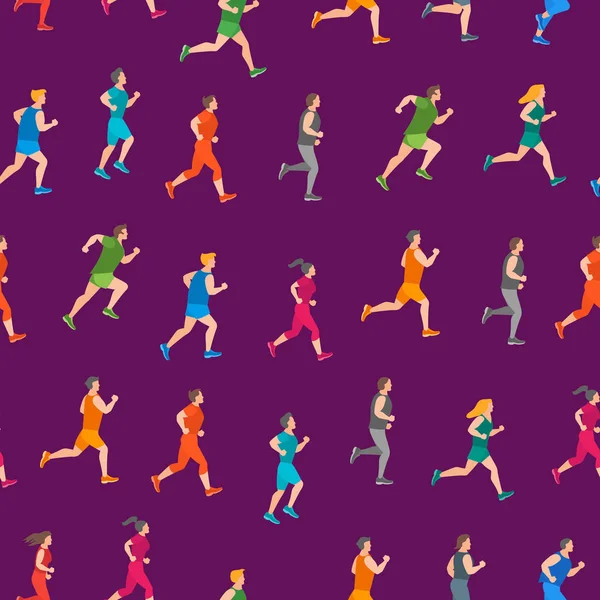 Cartoon Jogging Characters People Seamless Pattern Background. Vector — Stock Vector