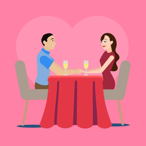 Cartoon Loving Couple in a Cafe Concept for Ad. Vector — Stock Vector