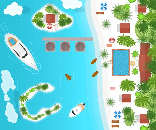 Cartoon Croisière d'été Affiche concept de carte de voyage. Vecteur — Image vectorielle