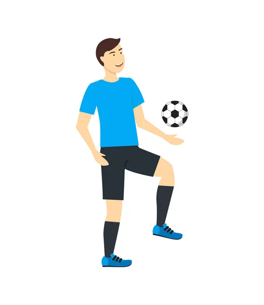 Desenhos animados Homem Personagem Treinamento ou Jogando Futebol. Vetor — Vetor de Stock