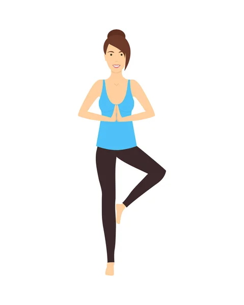 Personnage de bande dessinée femme faisant des exercices de yoga. Vecteur — Image vectorielle