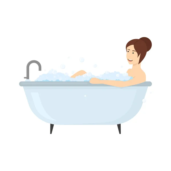Женщина-персонаж мультфильма принимает ванну. Вектор — стоковый вектор
