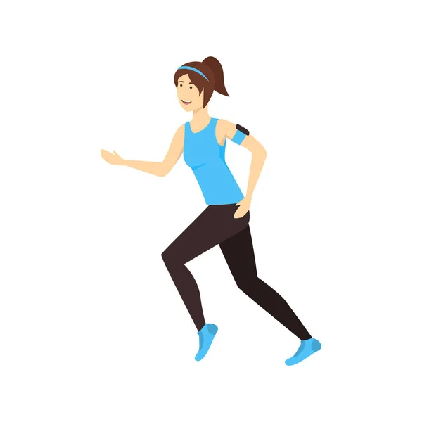 Personaje de dibujos animados Mujer Trenes Correr Deporte. Vector — Vector de stock