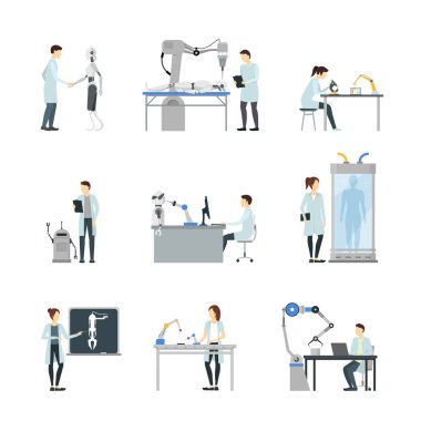 Çizgi film karakterleri yapay zeka bilim adamları ayarla. Vektör