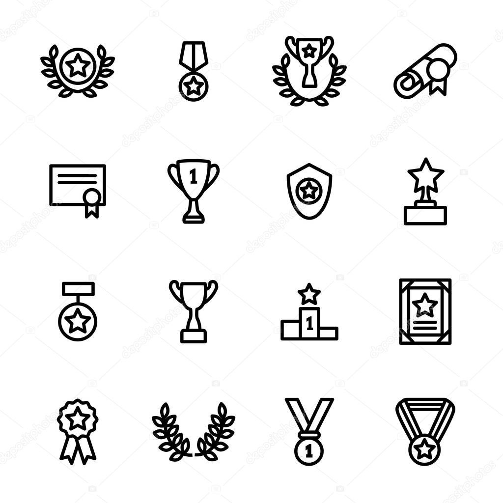 Award Signs Black Thin Line Icon Set. Vector