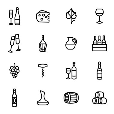Wine Signs Black Thin Line Icon Set. Vector clipart